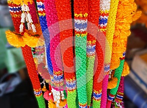 Colorful garlands for worshiping or worshiping gods according to the beliefs of Thai people and other religions