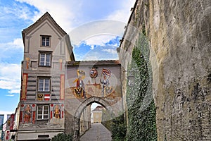 Colorful gate entrance in Castle Lamberg Steyr