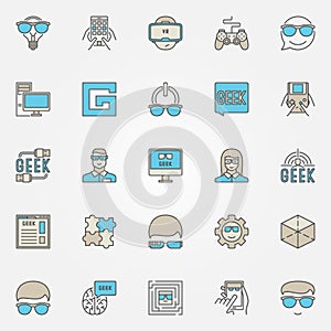 Colorful geek icons set