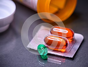 Colorful gel capsules dispensed with packaging