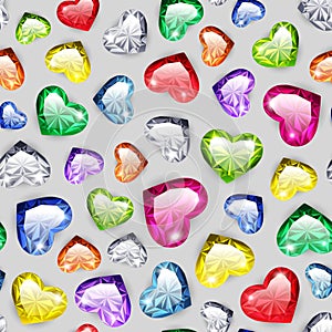Colorful Gem Hearts Seamless Pattern photo