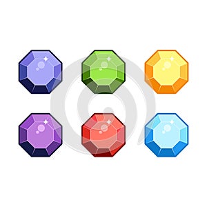 Colorful gems set. fantasy jewelry gems, stone for game. Vector illustration