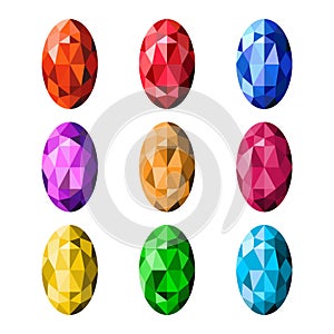 Colorful gemstones isolated on white background, different color