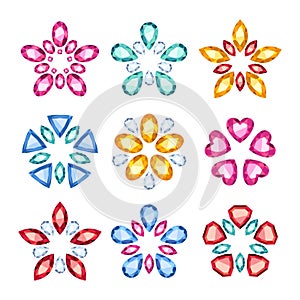 Colorful gemstones jewelry symbols set. Star shape