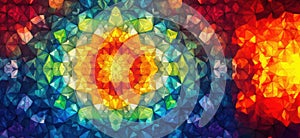 Colorful geometric abstract pattern with vibrant hues and intricate design