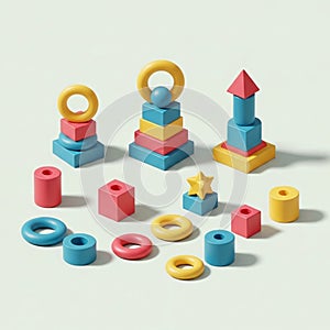 Colorful geometric blocks are arranged on