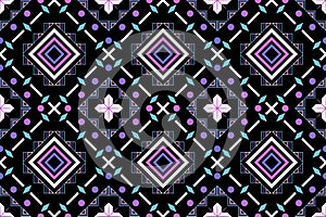 Colorful geometric ethnic seamless pattern design for wallpaper, background, fabric, curtain, carpet, clothing, and wrapping.