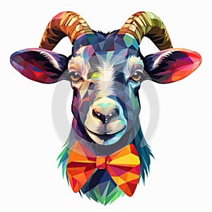 Colorful Geometric Goat Head With Bow Tie Sticker Art