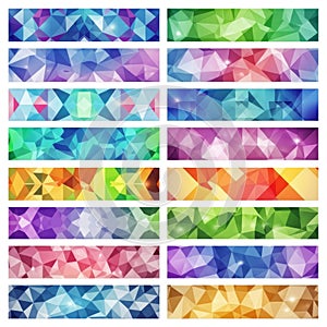 Colorful geometric low poly abstract banners in a grid layout