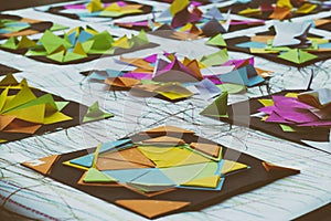 Colorful geometric paper origamis