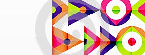 Colorful geometric pattern with arrows and circles on white background