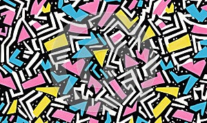 Colorful geometric pattern on black background for textile, wallpaper, or wrapping paper