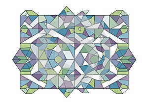 Colorful geometric pattern featuring interlocking triangles and