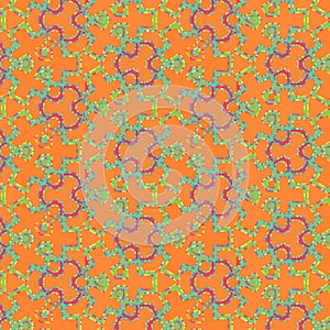 Colorful geometric pattern with stippled lines over orange background