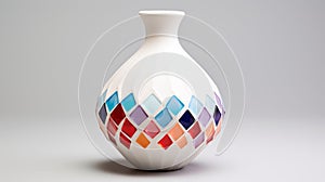 Colorful Geometric Pattern Vase: A Cubist Faceting Masterpiece