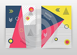 Colorful geometric red, blue, yellow design for annual report, brochure, flyer, poster. Lined, dotted colorful background vector