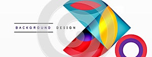 Colorful geometric shapes and circles on white background