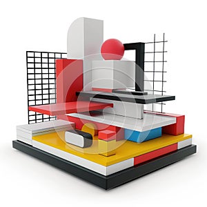 Abstract Geometric Composition in Red, White, and Black