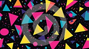 Colorful Geometric Shapes Pattern on Black Background