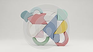 Abstract forms in pastel shades of pink blue green yellow and