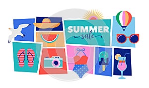 Colorful Geometric Summer and Travel Background, poster, banner. Summer time fun concept design promotion design and