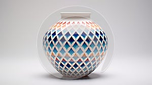 Colorful Geometric Vase With Blue And Orange Design