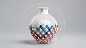 Colorful Geometric Vase With Detailed Crosshatching And Blue Porcelain