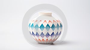 Colorful Geometric Vase On White Surface