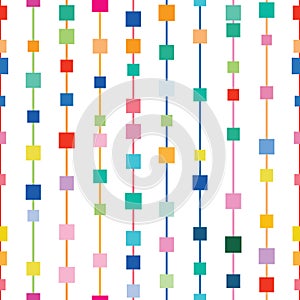 Colorful geometric vector pattern, seamless repeat, vertical stripes with squares