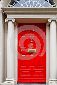 Colorful georgian doors in Dublin, Ireland. Historic doors in different colors painted as protest against English King