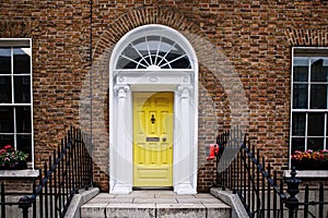 Colorful georgian doors in Dublin, Ireland. Historic doors in different colors painted as protest against English King