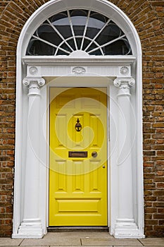 Colorful georgian doors in Dublin, Ireland. Historic doors in different colors painted as protest against English King