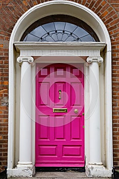 Colorful georgian doors in Dublin, Ireland. Historic doors in different colors painted as protest against English King