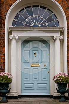 Colorful georgian doors in Dublin, Ireland. Historic doors in different colors painted as protest against English King