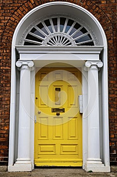 Colorful georgian doors in Dublin, Ireland. Historic doors in different colors painted as protest against English King