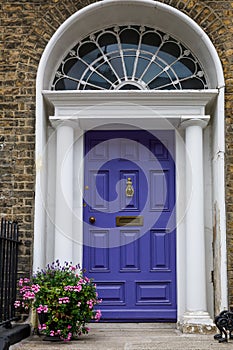 Colorful georgian doors in Dublin, Ireland. Historic doors in different colors painted as protest against English King