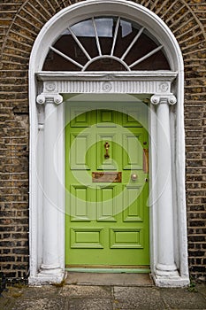 Colorful georgian doors in Dublin, Ireland. Historic doors in different colors painted as protest against English King