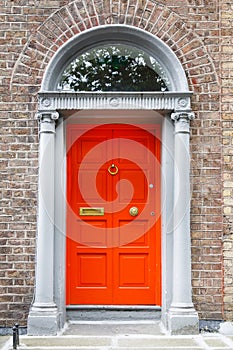 Colorful georgian doors in Dublin, Ireland. Historic doors in different colors painted as protest against English King