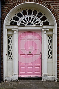 Colorful georgian doors in Dublin, Ireland. Historic doors in different colors painted as protest against English King