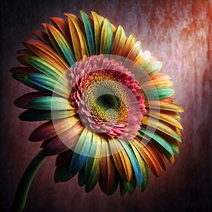 Colorful gerbera daisy flower on grunge background, generative ai