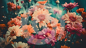 Colorful gerbera flowers in the garden - vintage effect style pictures