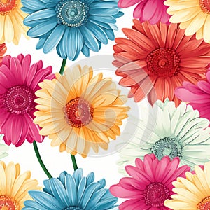 Colorful Gerbera Flowers Vector Seamless Pattern