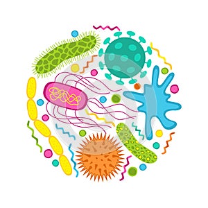 Colorful germs and bacteria icons set isolated on white