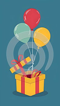 Colorful gift box and buoyant balloons illustrated in vector format photo