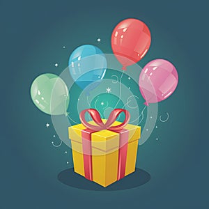Colorful gift box and buoyant balloons illustrated in vector format photo