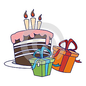 Colorful gift boxes and birthday cakes icon