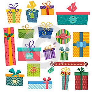 Colorful gift boxes with bows and ribbons vector