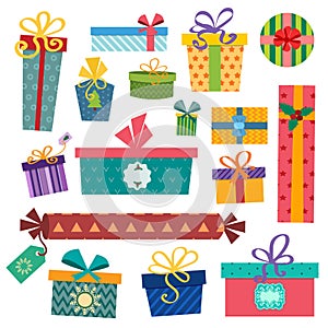 Colorful gift boxes with bows and ribbons vector