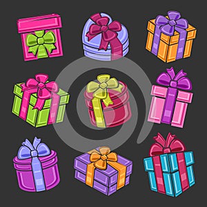 Colorful gift boxes set. Vector