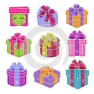 Colorful gift boxes set. Vector